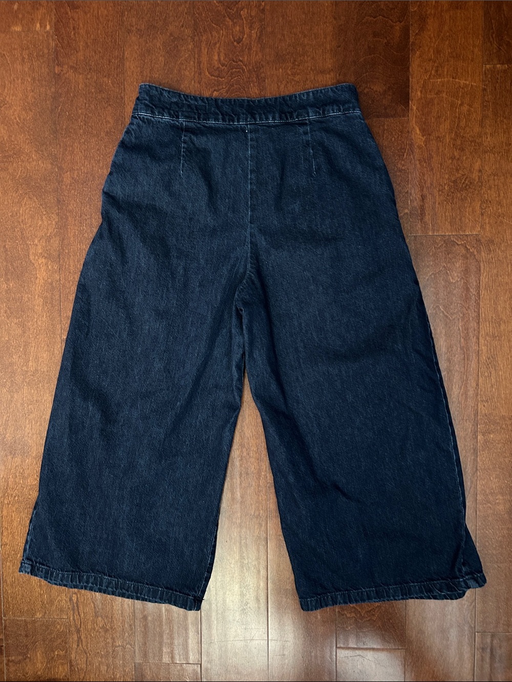 Zara Dark Blue Wide-Leg Pleated Culotte Jeans, Size 6 - Picture 10 of 14